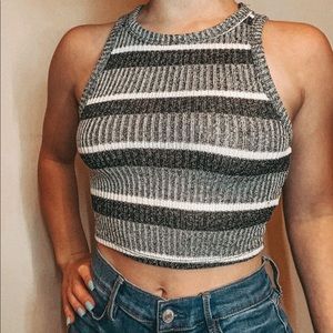 BLACK / WHITE / GRAY STRIPED RIBBED TANK